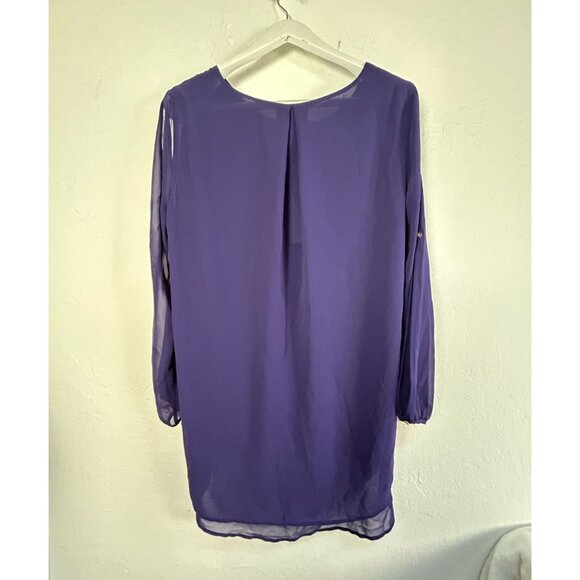 Black Label by Chico's Womens Layered Open Sleeve Woven Blouse Size 2 Purple New - Picture 2 of 8